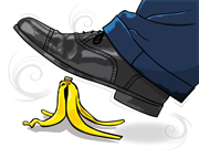 Risk Management/foot over banana peel/Illustration by Tom McKeith